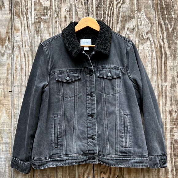 Old Navy Washed Black Denim Sherpi Lined Jean Jacket - Picture 3 of 7